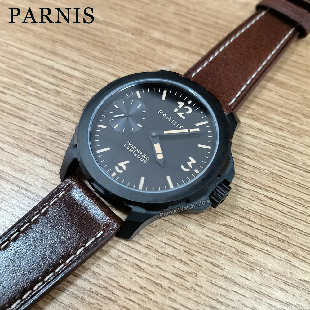 

Parnis 44mm Sapphire Crystal Hand Winding Movement Men Casual Watch Small Second