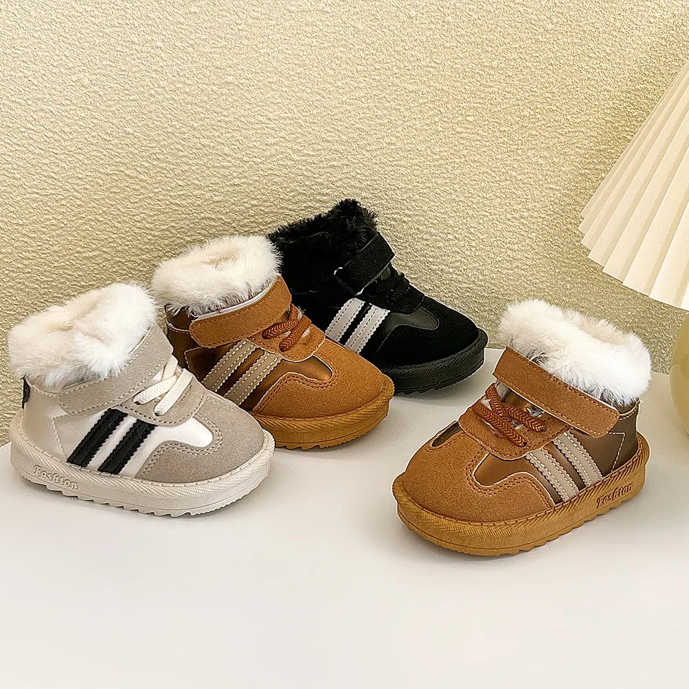 

Winter Children's Ankle Boots 2025 Girls Boys Cotton Snow Boots Kids Fashion Plush Warm Cotton Shoes Baby Anti-kick Snow Boot