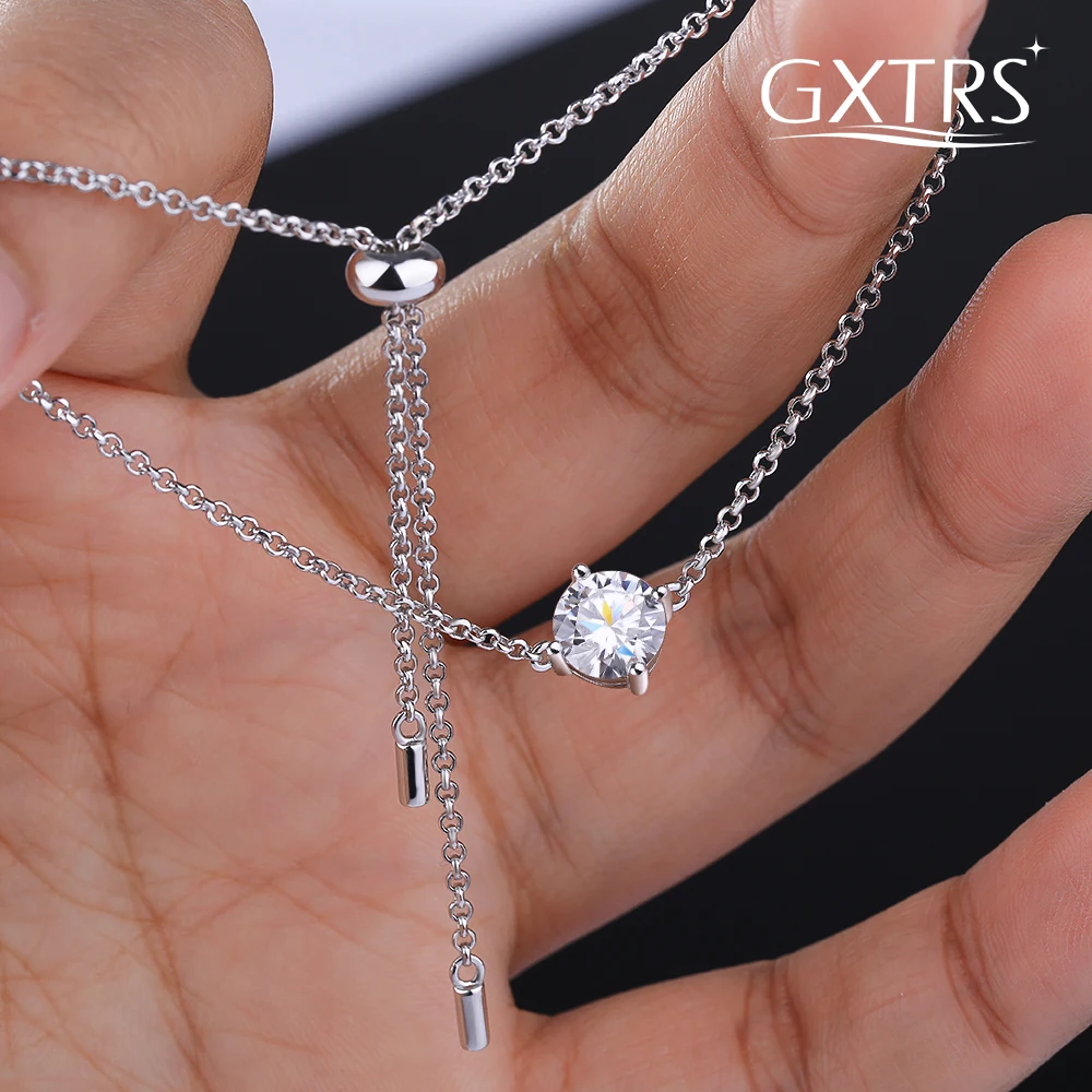 

GXTRS 1CT Real Moissanite Bracelets For Women 925 Sterling Silver 6.5mm Lab Diamond Adjustable Hand Chains Wedding Fine Jewelry