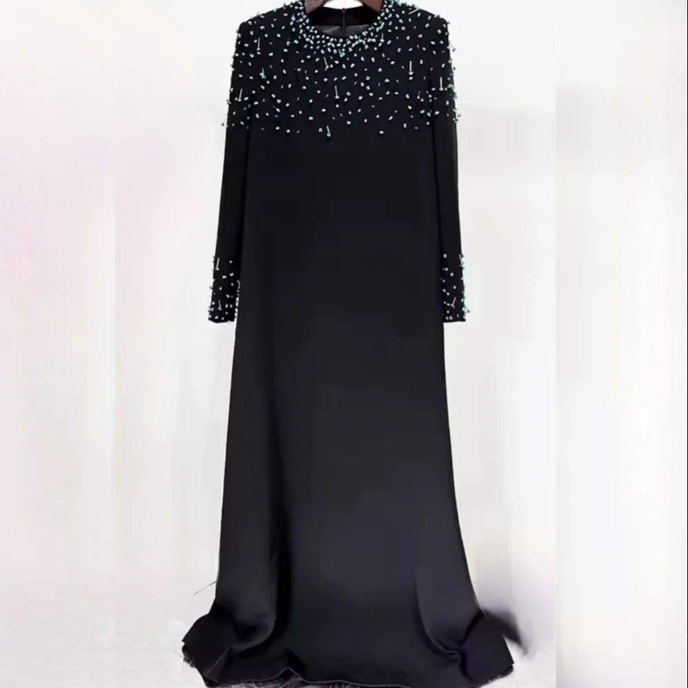 

Customized Simple Jersey Sequined A-line Scoop Neck Long Dresses Bespoke Occasion Chinese Style Fashion