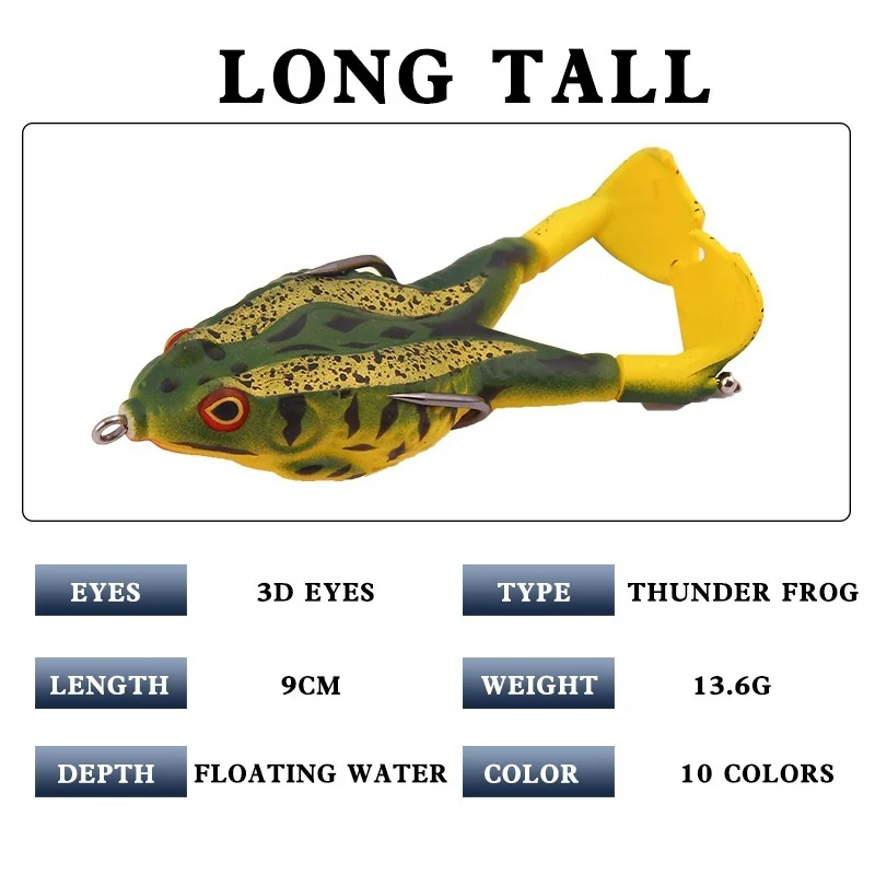 FLYSAND Frog Lure Soft Tube Bait Plastic Fishing Lure With Fishing Hooks Topwater Ray Frog Artificial 3D Eyes  Carp Fishing image 3