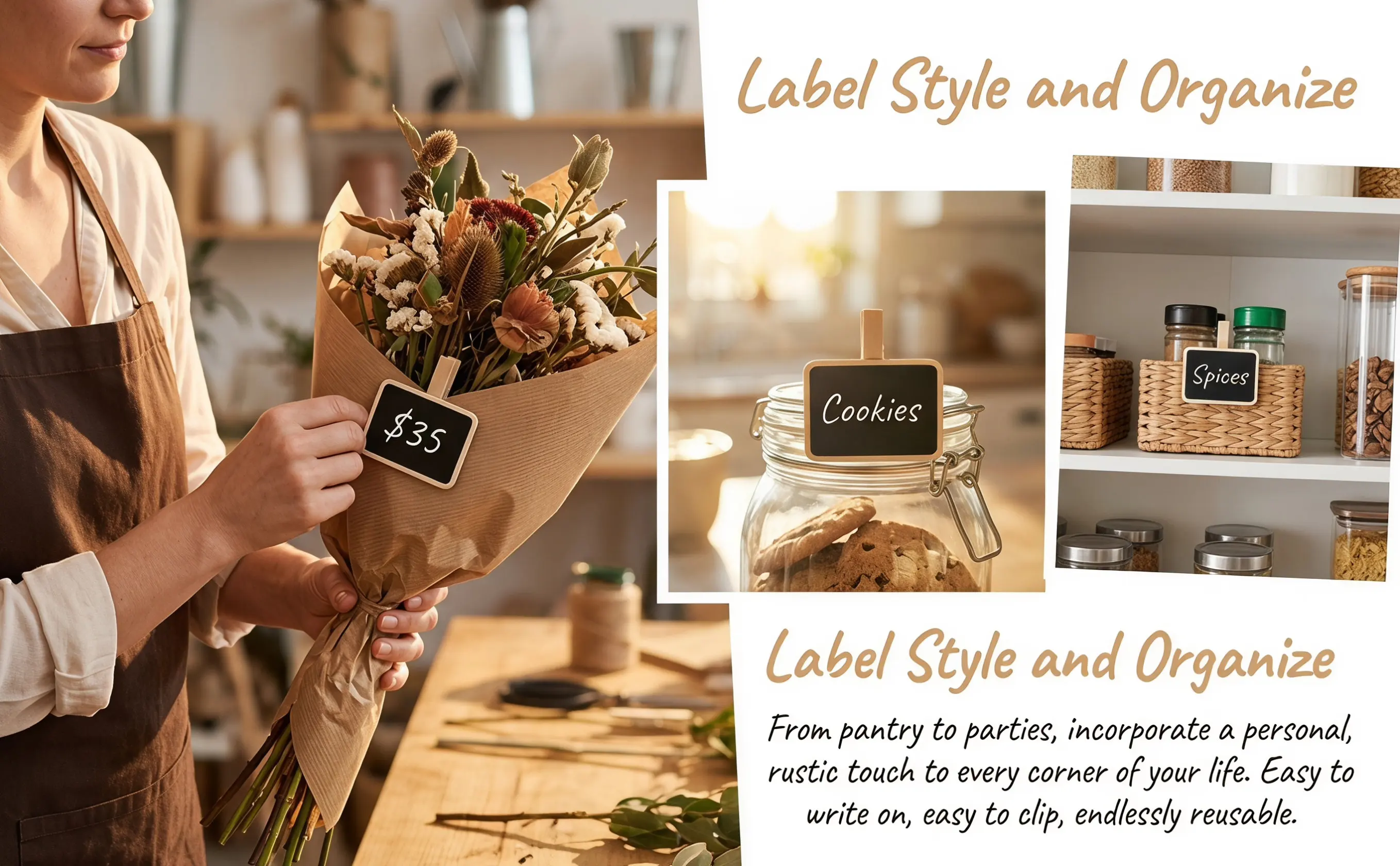 18 Pcs Wooden Blackboard Catering Signs for Labeling Food Buffet Labels Name Tags Clips Chalk