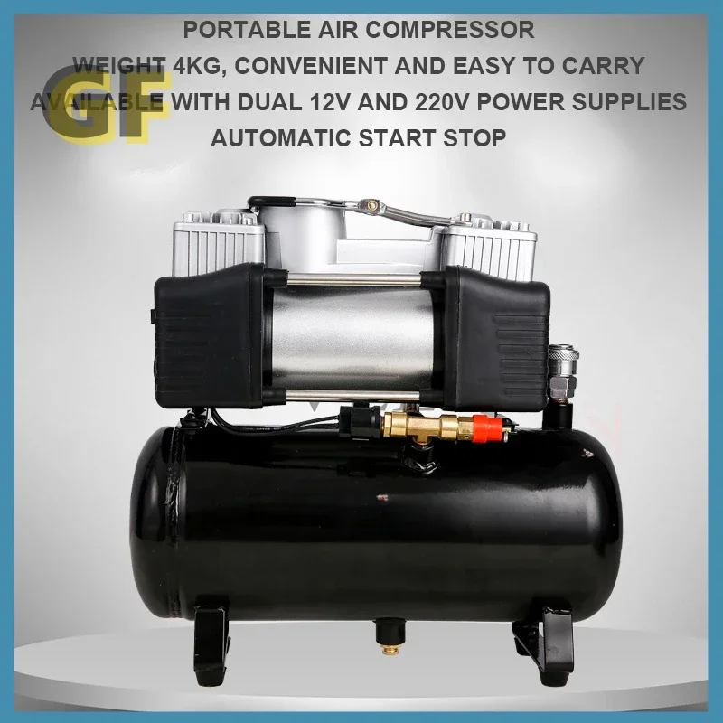 Portable Dual Cylinder Air Pump Car Tire Inflator 12V 220V Silent Oil-Free  Air Compressor Automatic Start Stop