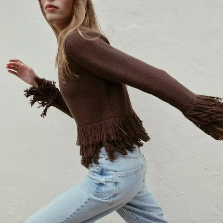 Faionable محبوك مهدب زرر ملابس خارجية للنساء جديد وصول الخريف الشتاء الشارع Sle ألياف البوليستر 00%