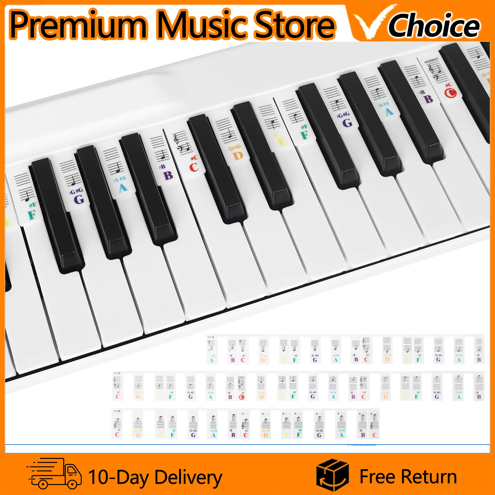 61/88 Key Piano Note Strips Upright Pianos White Silicone Note Sticker Electronic Keyboard Piano Keyboard Instrument Accessories