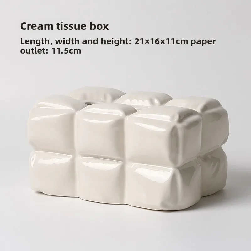 Light luxury ceramic tissue box ornament, living room cream style, modern household coffee table pumping carton, dining table de
