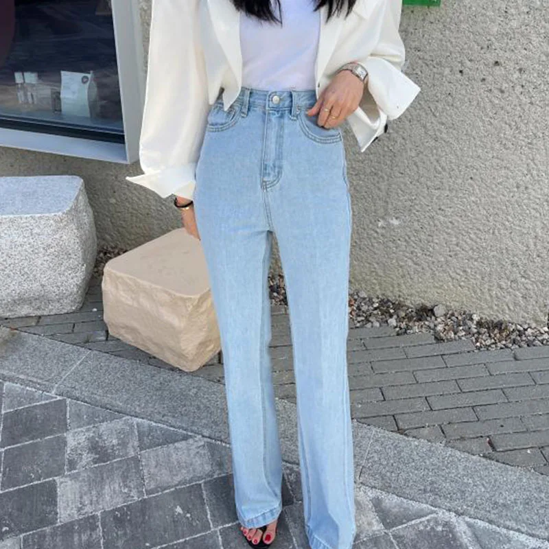 

High Waist Straight Leg Jeans Women's Long Pants Summer Versatile Slimming One Button ket Design Wide Leg Jeans