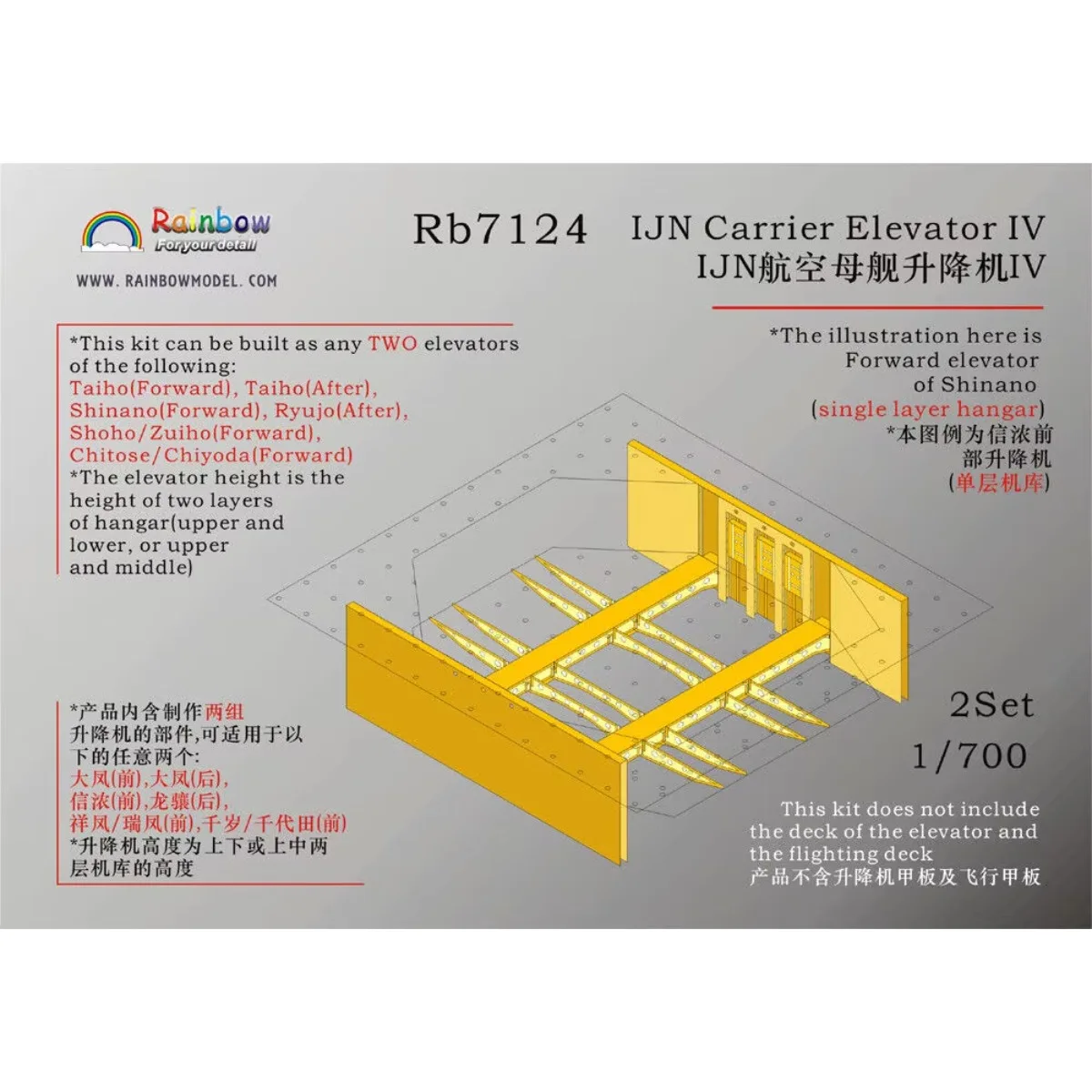 Rainbow The Etching Part Photo-Etched PE 1/700 IJN Carrier Elevator IV RB7124