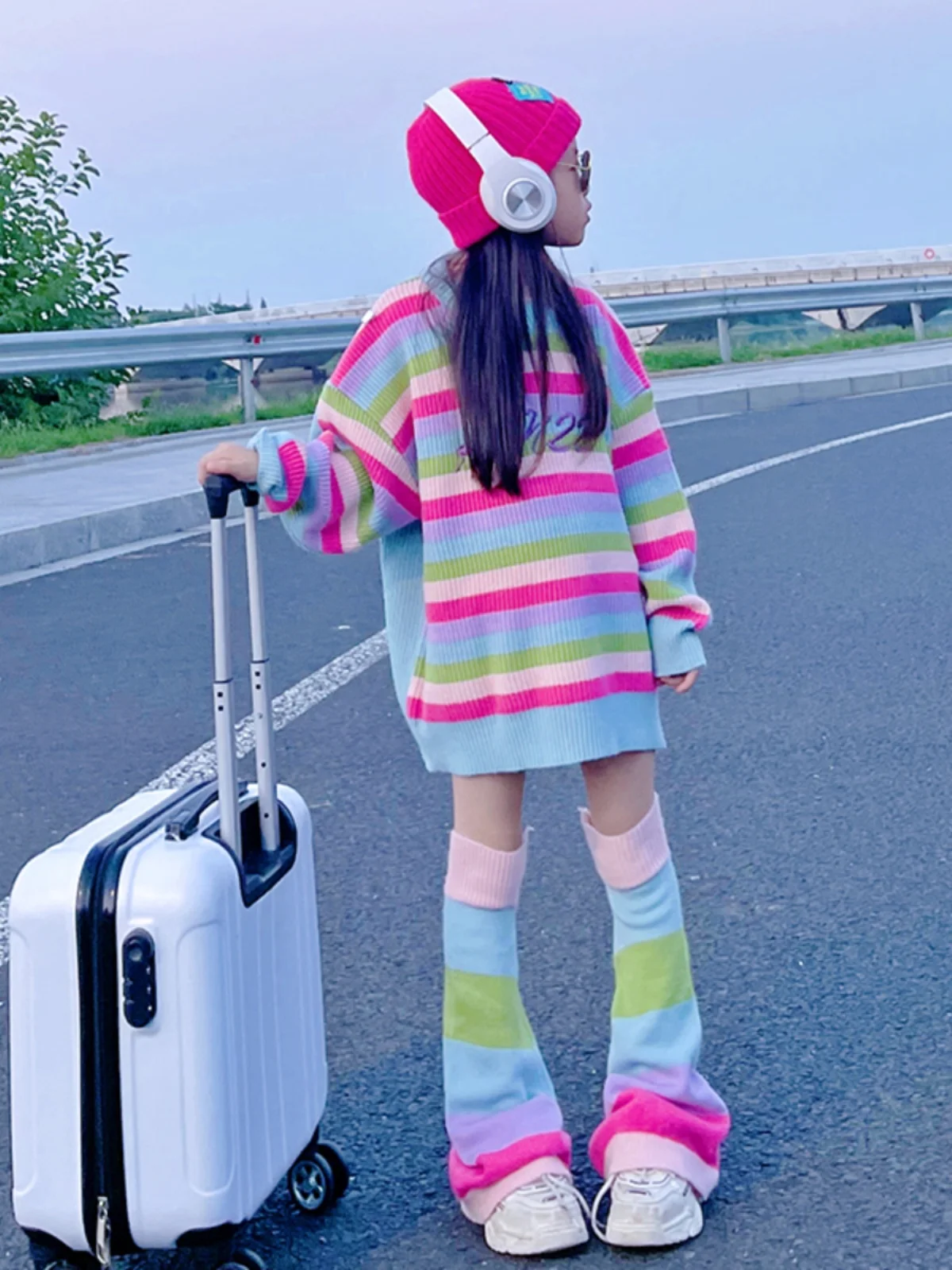 Candy Girls Clothes Sweaters Dress with Legging Spring New Teenage Girl Sweater Long Pullover Colorfur Striped Knitwear Dresses