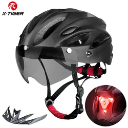 X-TIGER Bicycle Helmet Goggles LED Light Cycling Helmet Integrally-Molded MTB Bike Helmet Adult Road Bicycle Sport Safety Cap