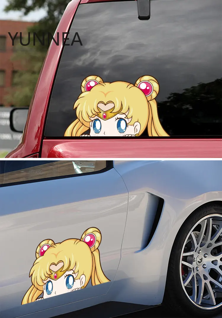 15*9cm Funny Sailor Moon Anime Peeker Car Stickers on Motorcycle Suitcase Home Decor Laptop Covers Vinyl Decal KK