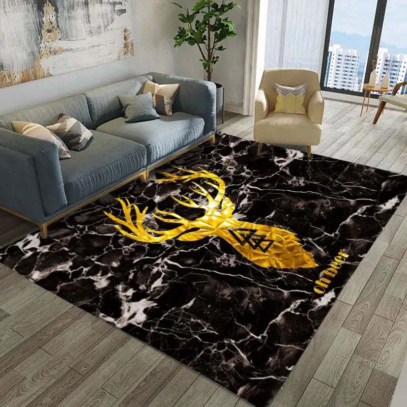 

Nordic Marble Golden Elk Print Carpet Living Room Coffee Table Rug Bedroom Long Side Full Carpet bedroom decoration Dropshipping