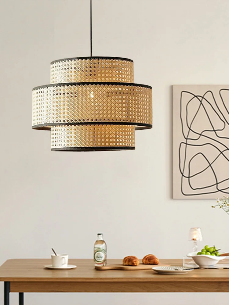 

Modern Handmade Rattan Pendant Light living Room Chandelier Light For Dining Room Cafe Restaurant Hanging Lamp