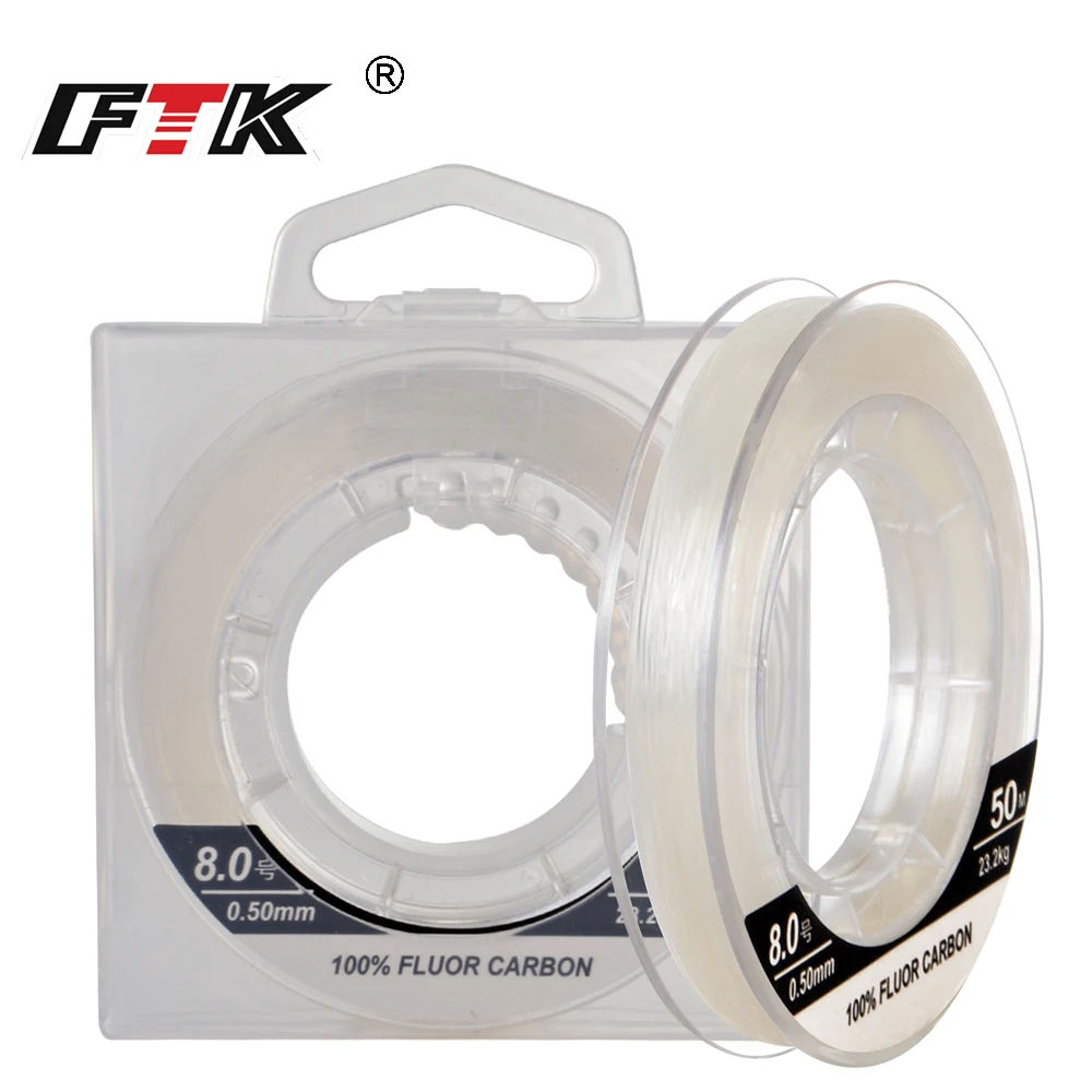 

FTK 100% Fluoro Carbon Line 50M 0.8#-10# 0.14mm-0.6mm Leader Line Carp Fishing Sinking Line 5layer Constrution for Sea Fishing