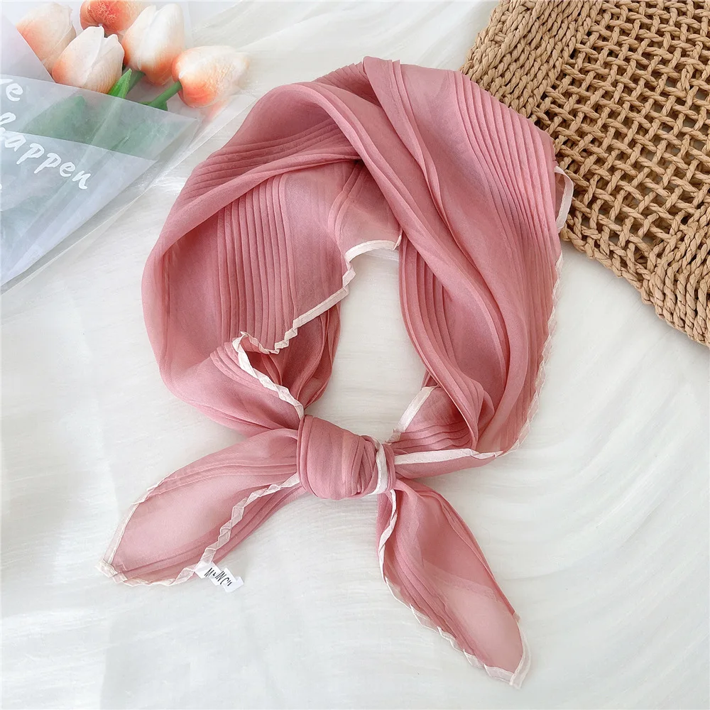 Korean Spring New Women\'s 60cm Twill Silk Imitation Silk Wagon Flower Professional Decoration Small Square Scarf Scarf Headband