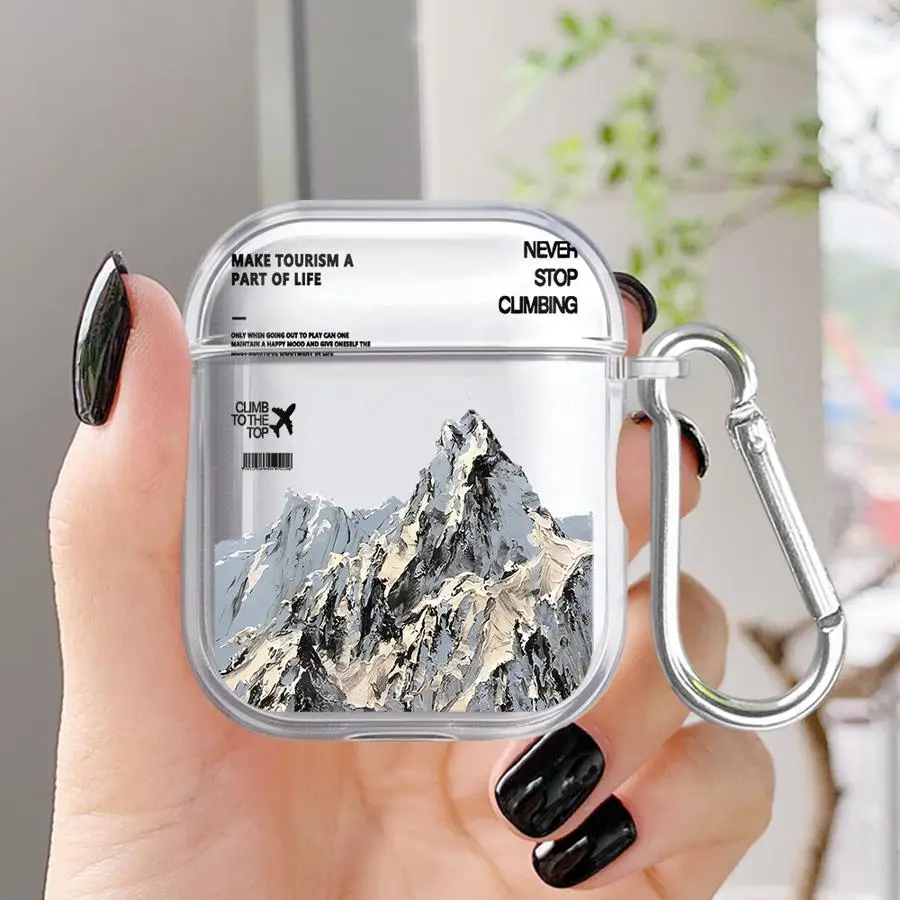 Case For Airpods Pro3 Pro2 2 Pro 1 4 3 Clear Earphone Cases Cover Creative Mountain Art