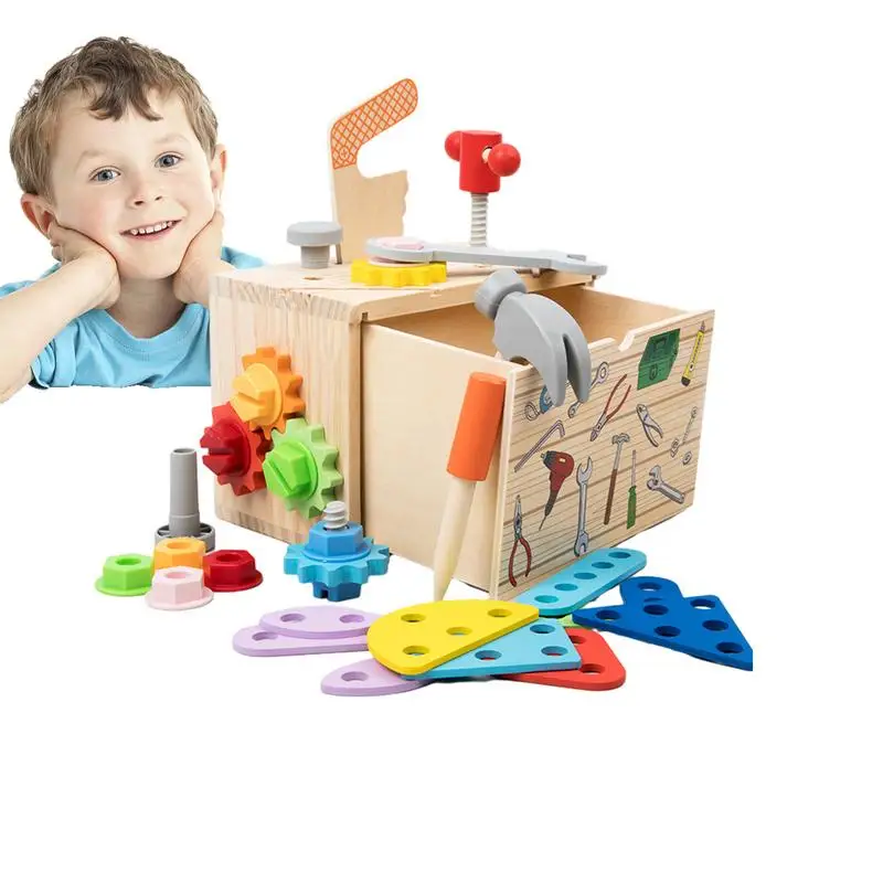 Wooden Tool Box Montessori STEM Construction Tool Box Pretend Play Toys Set Montessori Learning Activity Christmas Birthday Gift