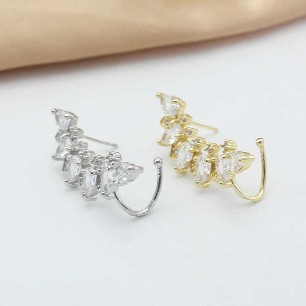 Full CZ Crystal Leaf Ear Claw Climbers Copper Puncture Earbone Clip Earring for Women Jewelry Wholesale Girl Gift