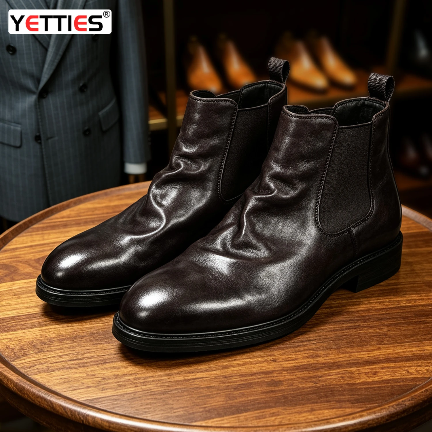 Men's Horsehide Leather Chelsea Boots High-Top Business Leather Slip-On Ankle Boots | Luxury Versatile Genuine Dress Short Boots