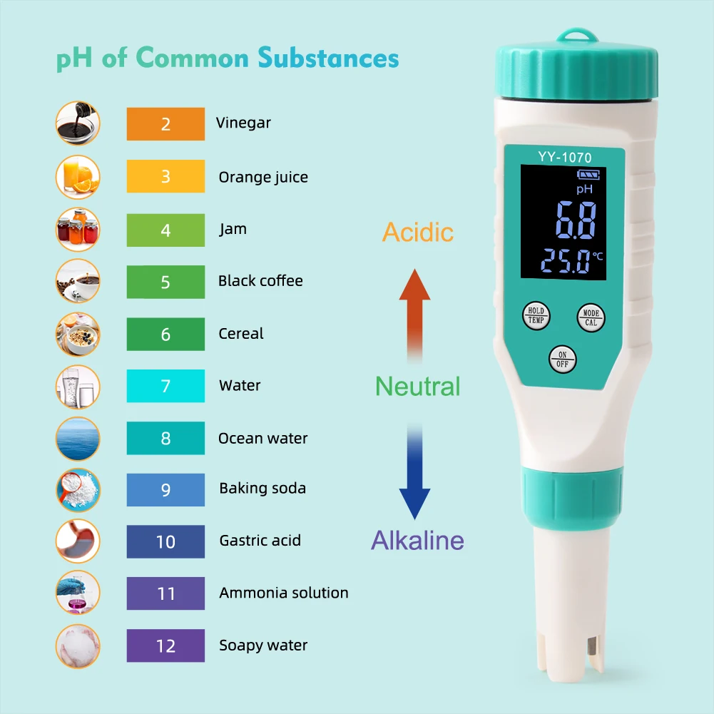 Yieryi 7 In 1 Swimming Pool Chlorine PH Meter Professional SALT/ORP/TDS/EC/FAC Tester Spa Hot Spring CL Water Quality Analyzer