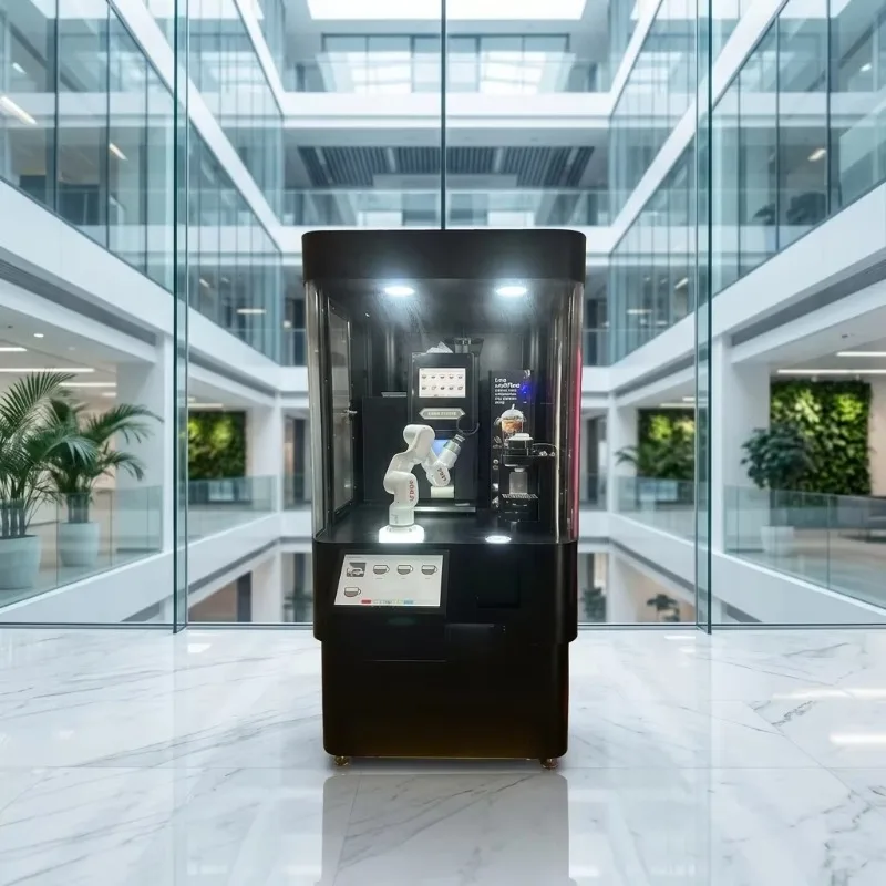 Commercial Robotic Arm Coffee Vending Equipment Automatic Self Service Touch Screen Multiple Drinks Office Building Mall