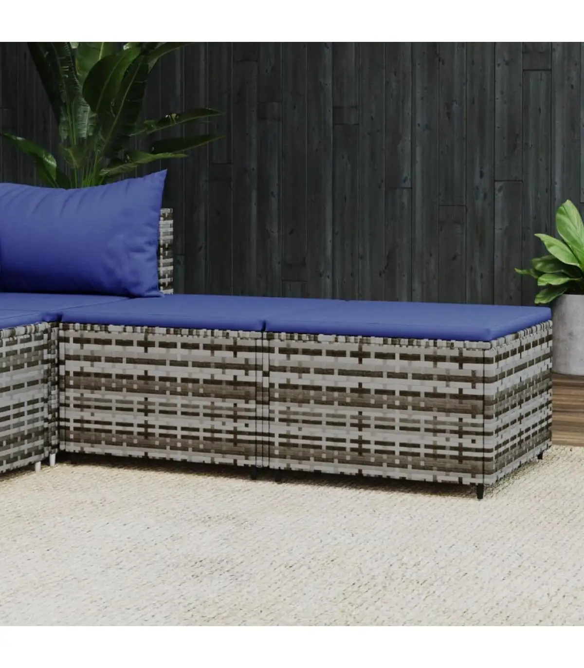 2 Pcts Grey Synthetic Rattan Outdoor Garden Footrest with Cushions