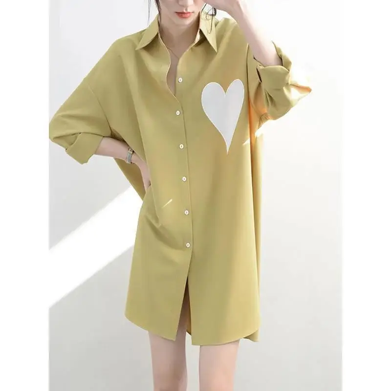 Korean Version Simplicity Commute Printing Color Collision Love Leisure Fashion Temperament Women's Shirt Summer Spring 2024