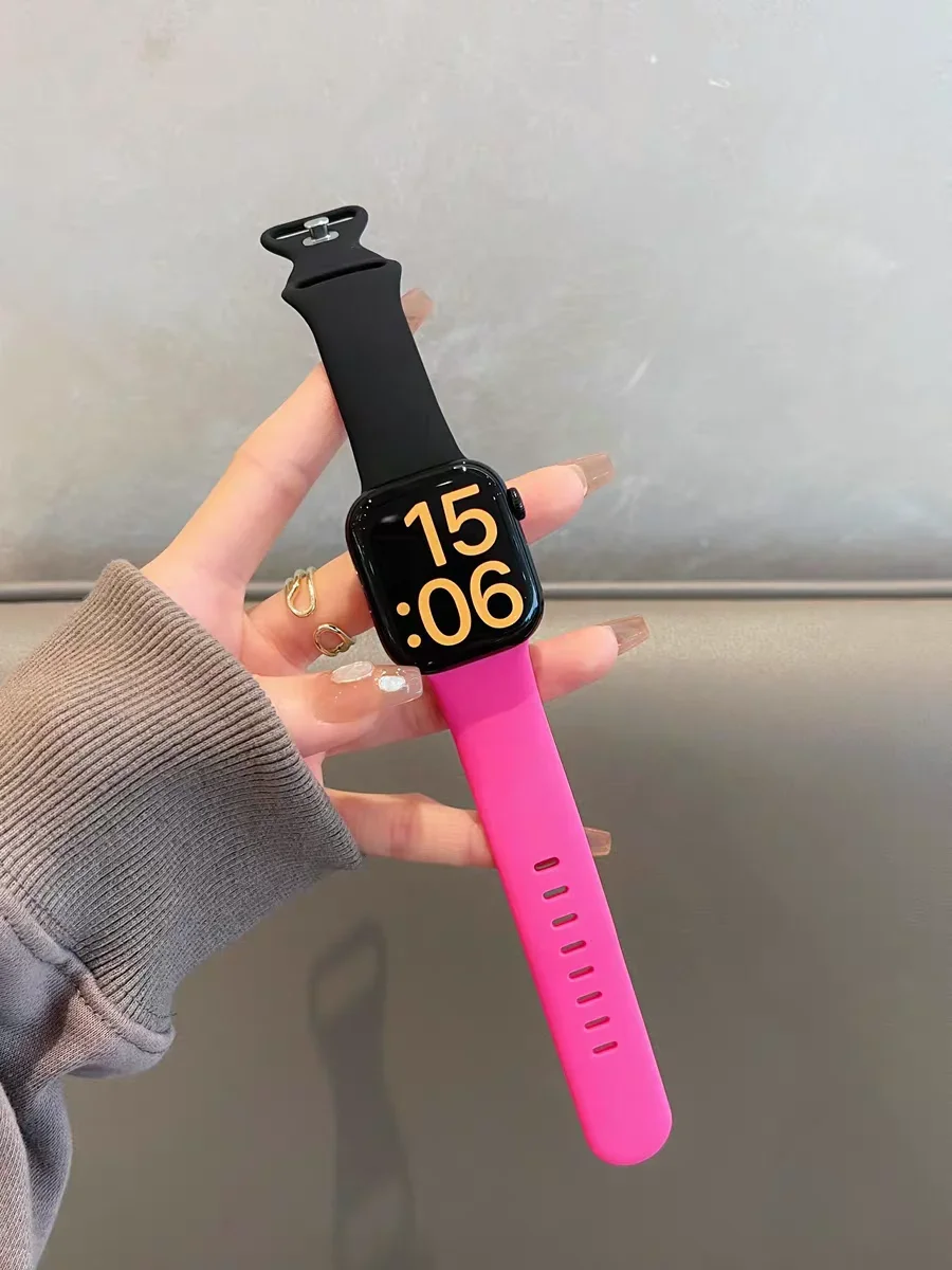 Advanced Double Color Silicone Strap For Apple Watch band women Series 10/9/8/7/6/5/4/3 38mm 40mm 41mm 42mm 44mm 45mm 46mm 49mm