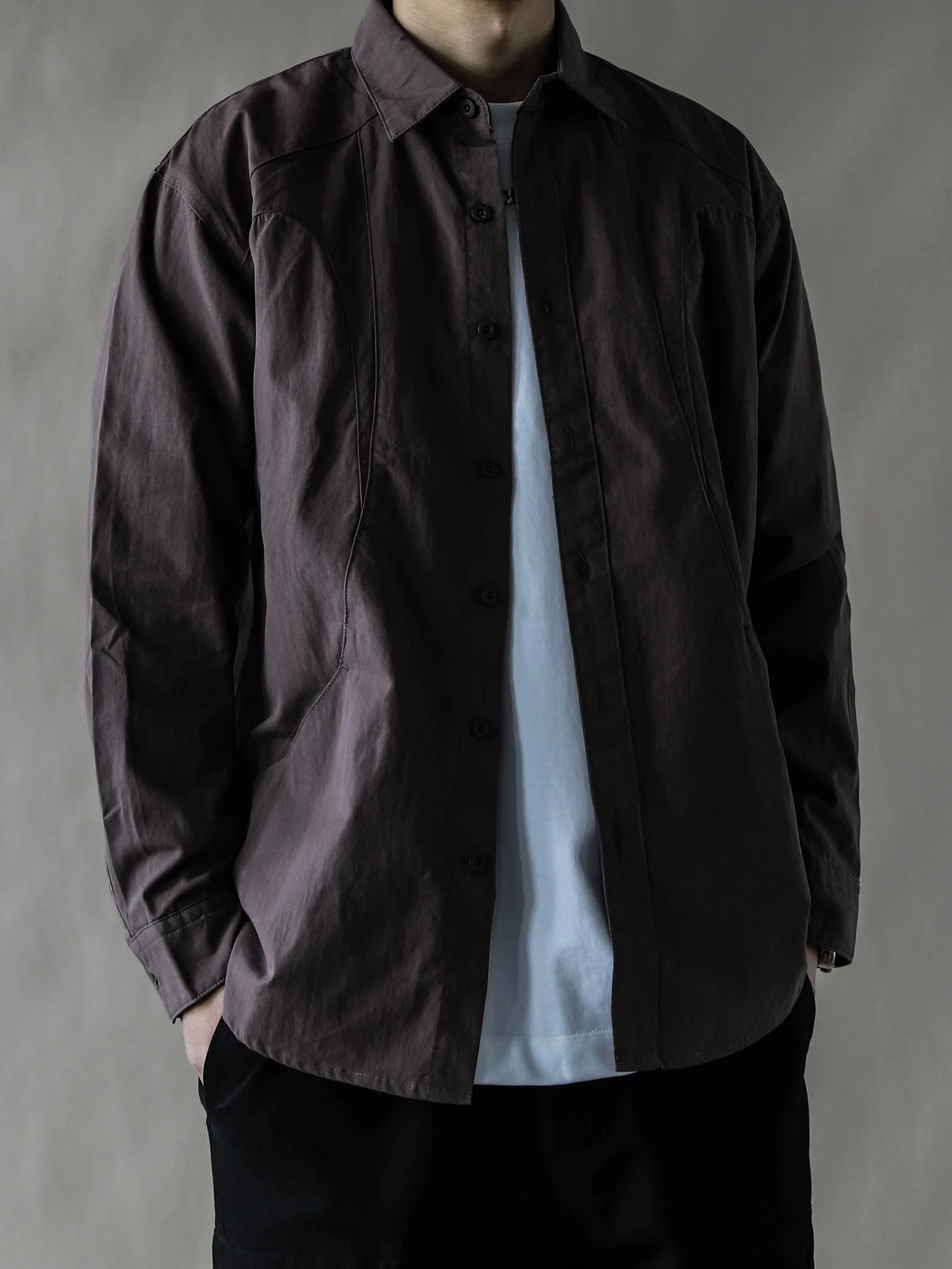

Retro Workwear Sle Long Sve Cotton irt Men Loose Casual Collar irt Outerwear Trendy Brown Versatile Spring 2026