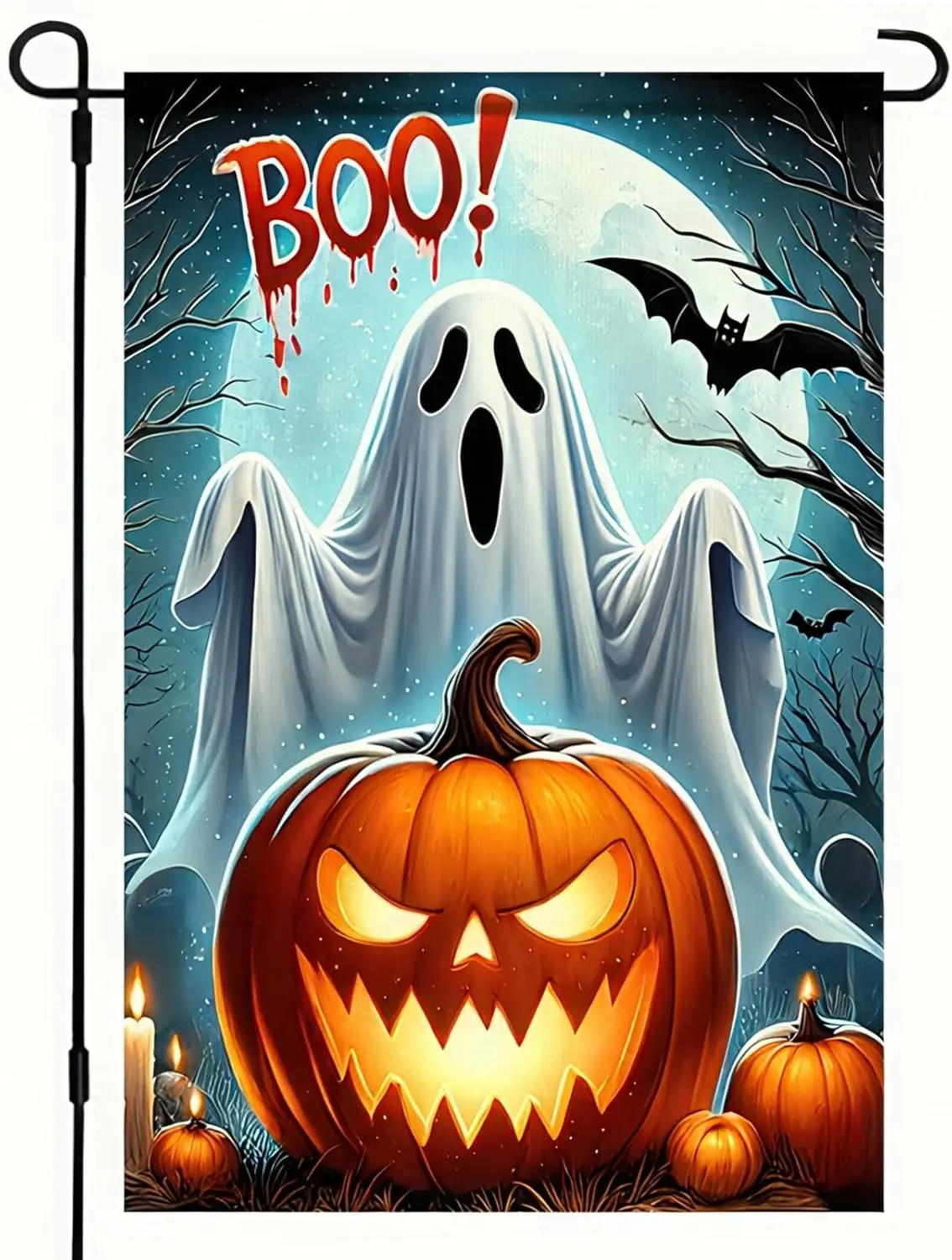 Halloween Garden Flag 12x18 Double Sided Happy Halloween BOO Ghost Flag Samll Pumpkins Flags Decorations Outdoor Home Banners Ya