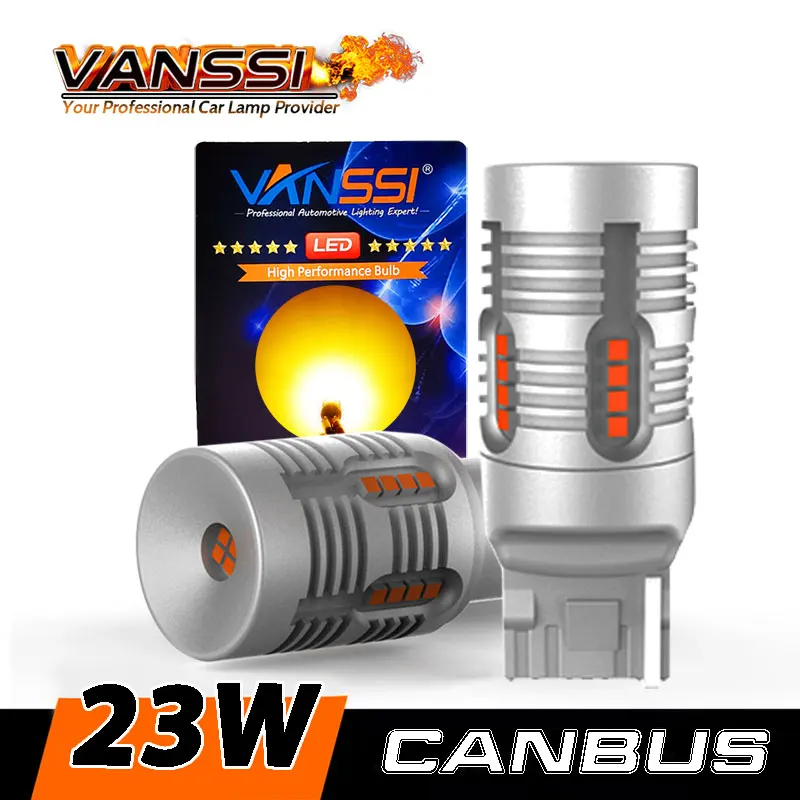 VANSSI T20 WY21W 7440 LED Bulbs Amber Built in Resistor Anti Hyper Flashing 1156 Ba15s P21W Bau15s PY21W Turn Signal Light