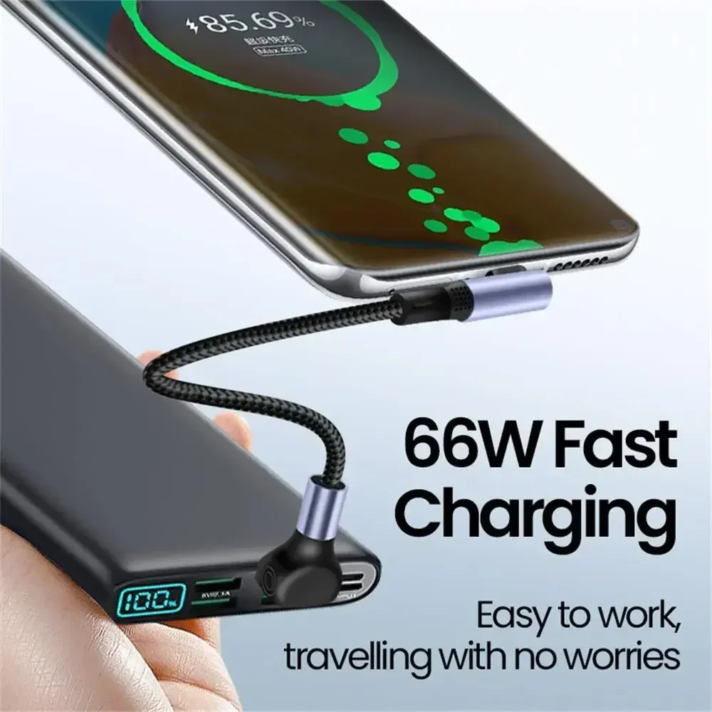 0.25 متر/0.5 متر 66 واط قصيرة USB C كابل مزدوج الكوع USB C إلى نوع C كابل شحن سريع آيفون 15 16 سامسونج كابل بنك الطاقة