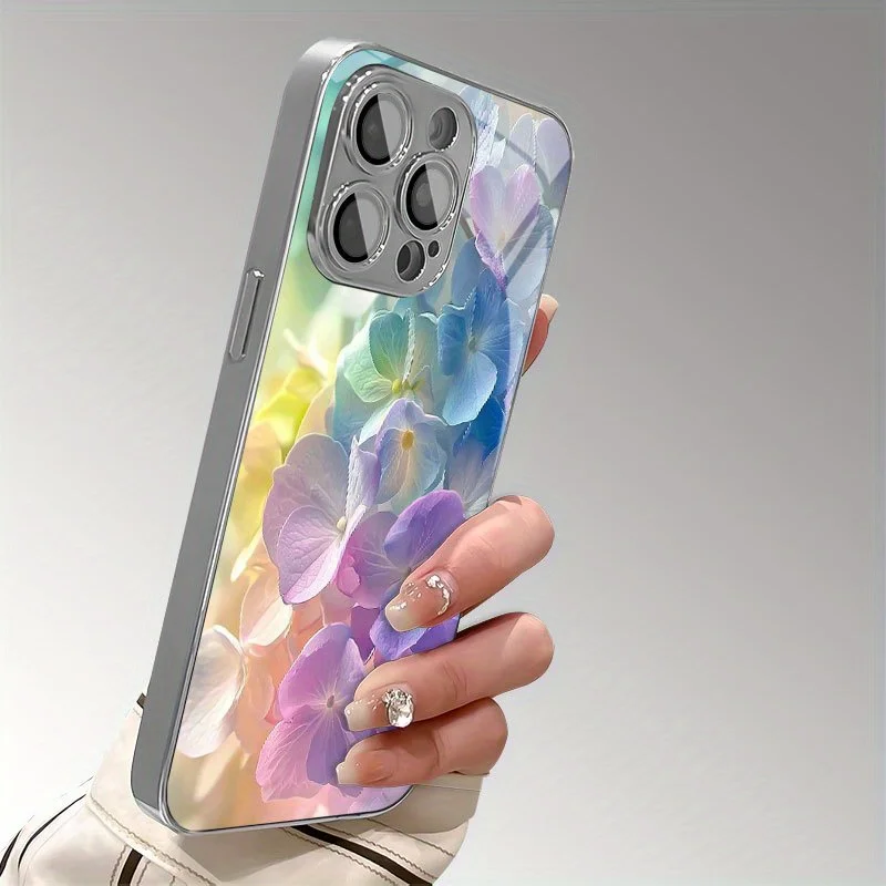 Colorful Flower Patterned Electroplated Glass Mobile Phone Case for iPhone 17 16 15 14 13 12 11 Pro Max XS XR 7 8 Plus 16E