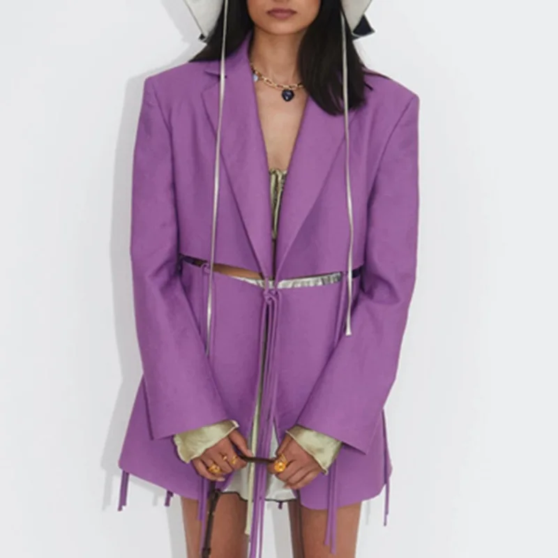 Costume sens du design européen et américain, nouveau col de costume, manches longues, taille creuse, manteau ample à lacets, ropa mujer trf, vêtements d'extérieur, automne