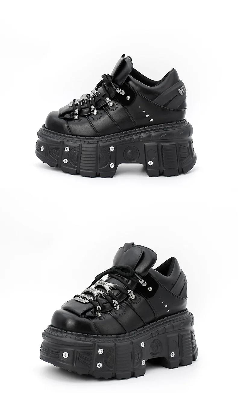 2026 Neue Punk-Style Damenschuhe Schnürschuhe mit 6 cm Absatzhöhe Plateauschuhe Damen Gothic Knöchelstiefel Rock-Stiefel mit Metallverzierung Damen-Sneaker – Detail 10