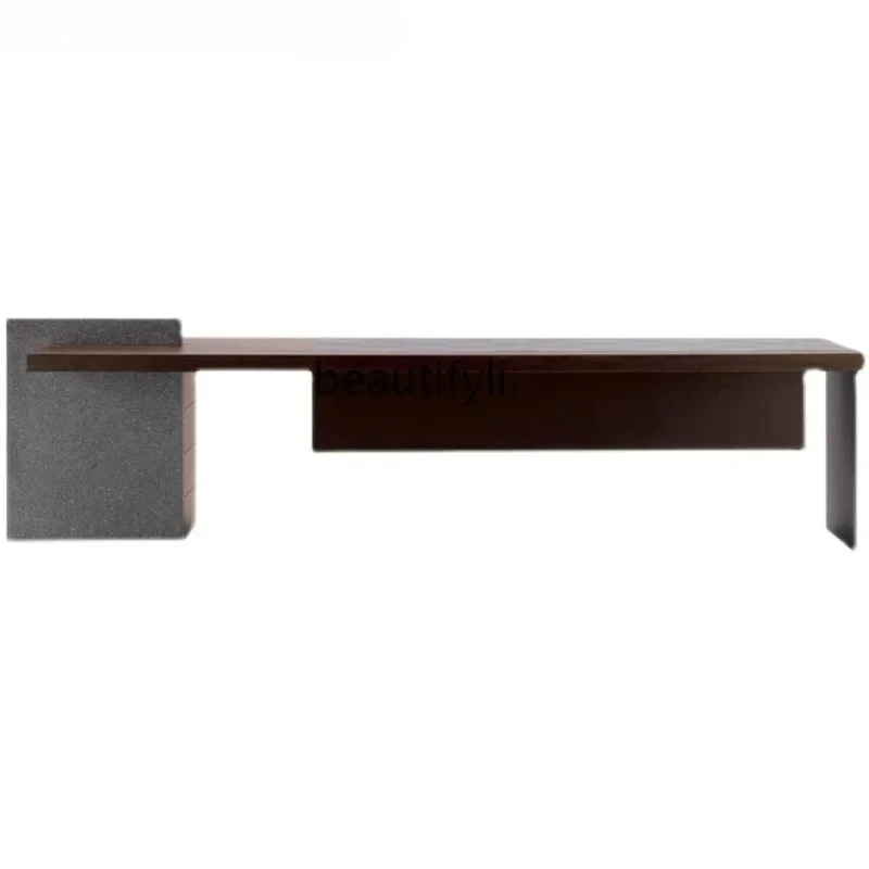 02Custom Designer Italian Minimalist Elegant High-End Solid Wood Desk Computer Desk Modern Minimalist Boss Desk High-End