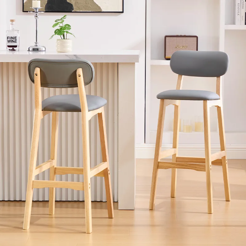 Solid Wood Bar Chair Soft Bag Backrest Nordic Bar Chair Cashier Front Desk Bar Chair Modern Simple Household High