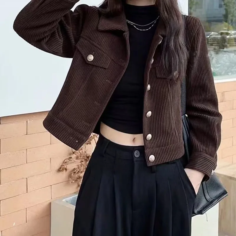 Women's Slim Fit Long Sleeve Short 2026 Autumn New Arrival Corduroy Fashion Outerwear Casual Street Style