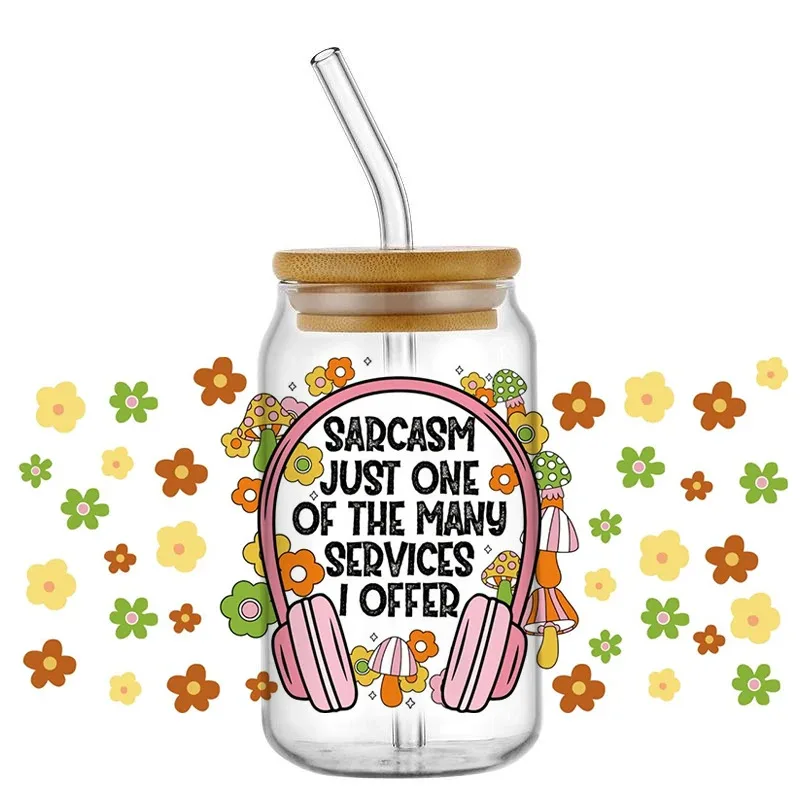 

Happy Life Pattern Washable UV DTF Transfer Sticker Waterproof Transfers Decals for 16oz Glass Cup Wrap Stickers