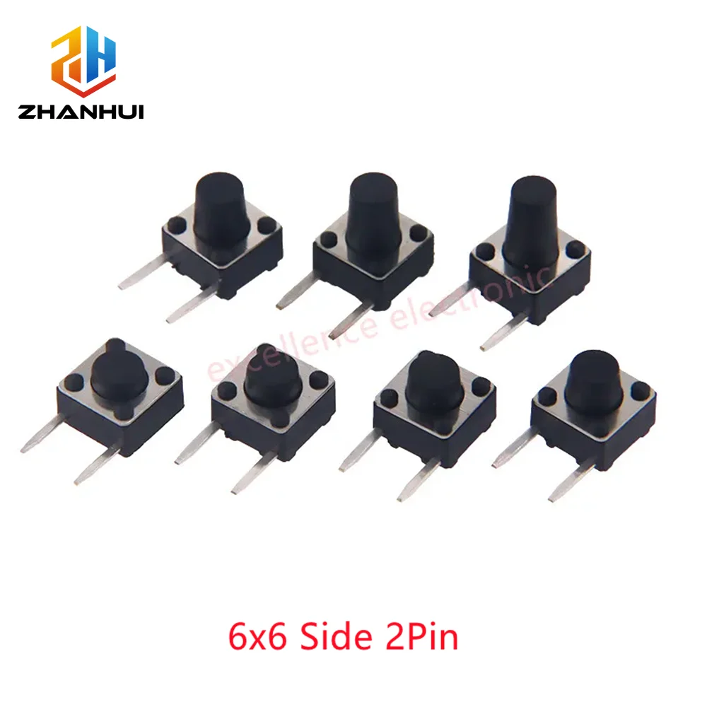 100Pcs 6x6mm Tactile Switch Kit, 10 Models (4.3-13mm) DIP & SMD Push Button, 2P/4P Micro Touch Switch Assortment Kit