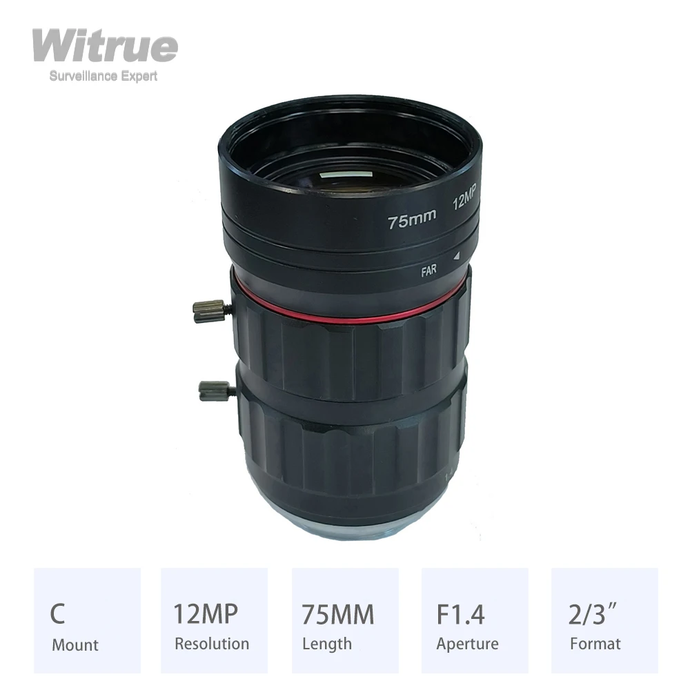 Witrue HD 4K obiektyw 12MP C mocowanie 75MM przysłona F1.4 Format 2/3 \