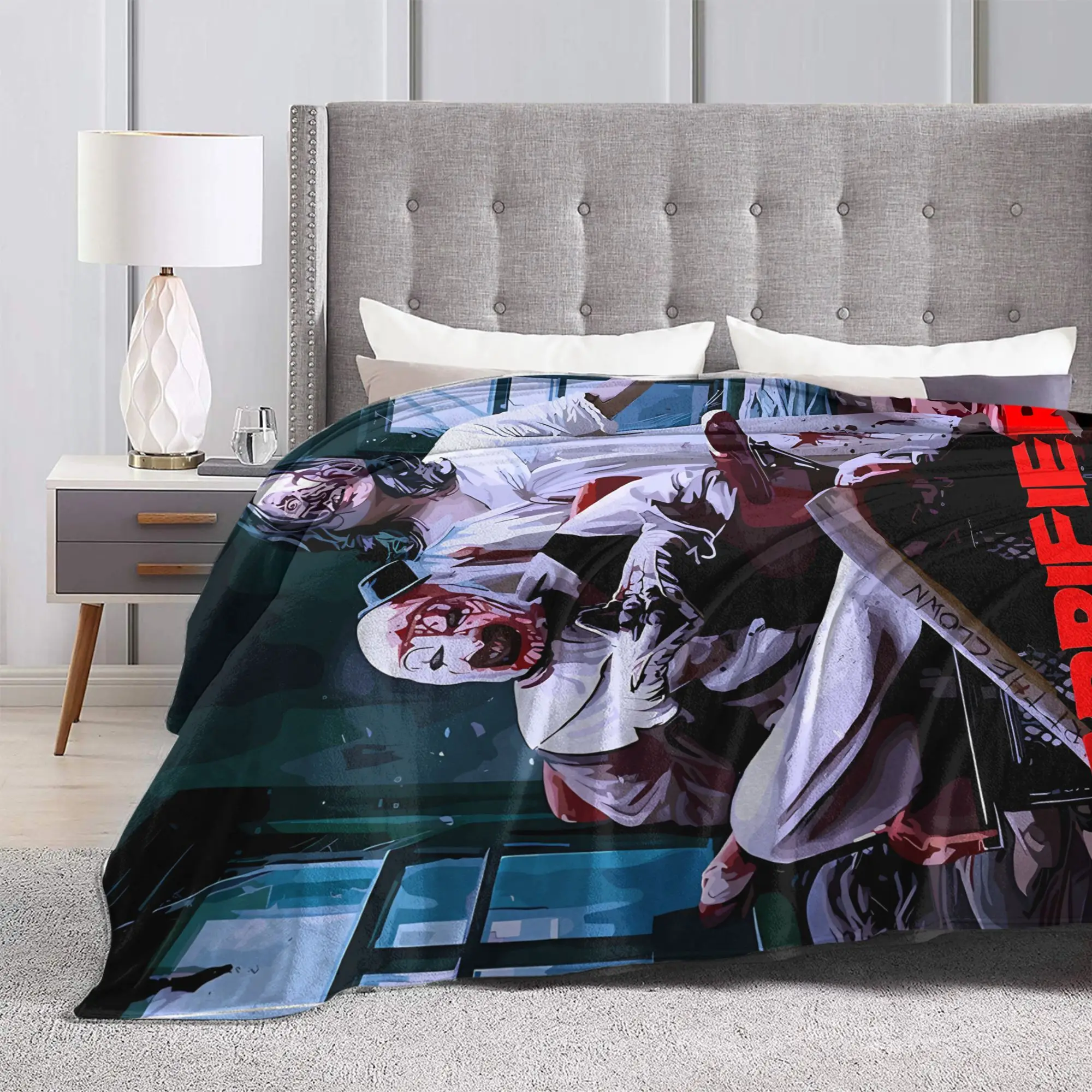 Terrifier Movie Flannel Blanket Winter  Super Soft Bedding Throws for Kids Couch Bed Graphic Bedspread Sofa Bed Cover