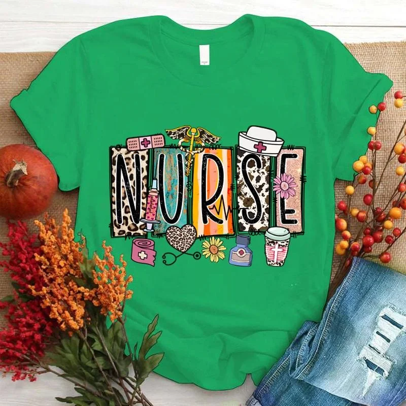 Hot Nurse Print T-shrits For Women Summer Short Sleeve Round Neck Loose T-shirt Fashion Creative Personalized Tops