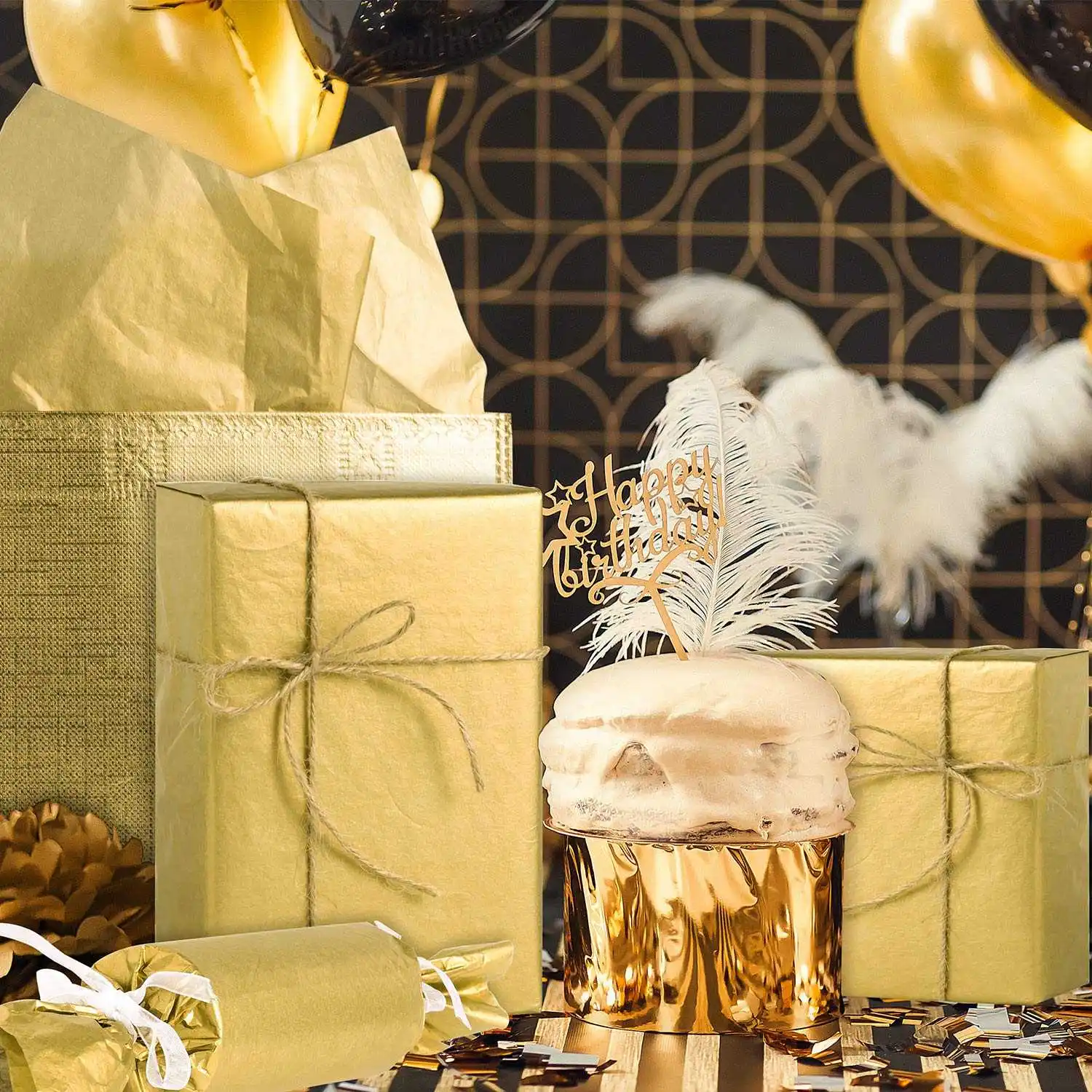 Trending Gold Tissue Paper, 100 Sheets Metallic for Birthday ,Anniversary Valentine'S Day Decoration