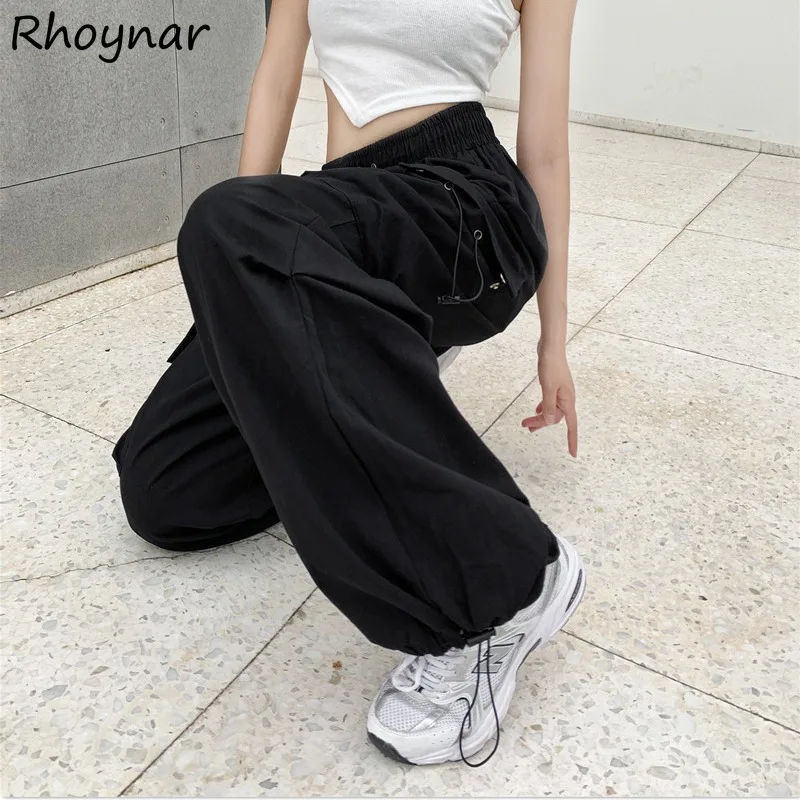 

Casual Pants Women American Style Slender Baggy High Street Pockets Solid Simple All-match Cozy Cool Students Summer Popular