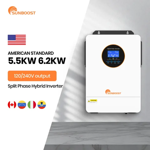 Sunboost US Version RVs 3.6KW 5.5KW 6.2KW Split Phase Solar Inverter 120V 240V Sine Wave MPPT 48V  Hybrid Solar Power Inverter