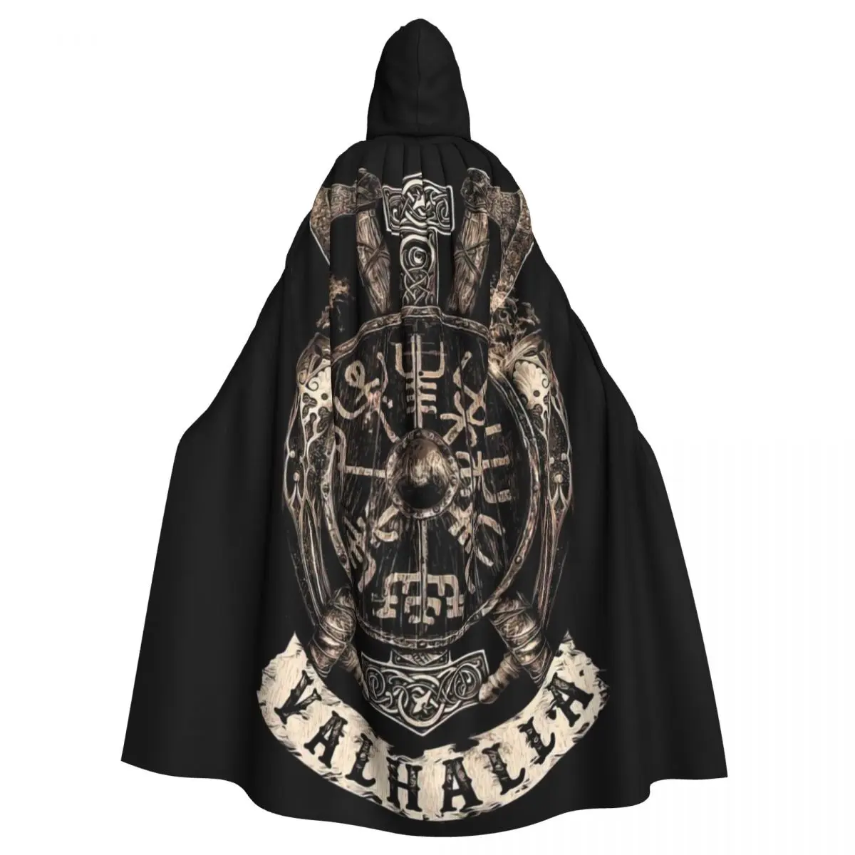 

'Viking Vegvisir Shield' Hooded Cloak Halloween Party Cosplay Woman Men Adult Long Witchcraft Robe Hood