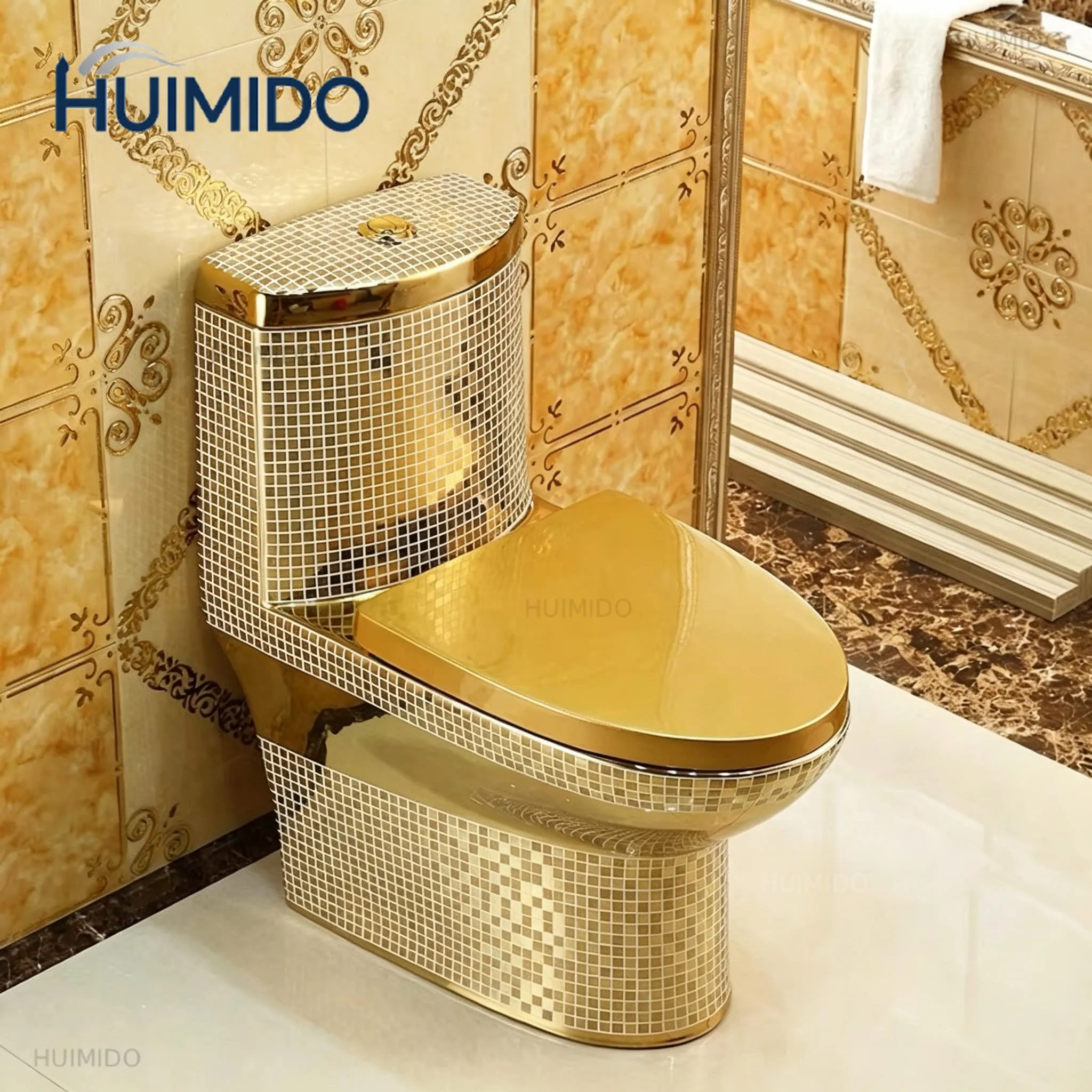 European-style golden toilet, personalized and creative silent mosaic bathroom, Dubai toilet, siphon golden toilet