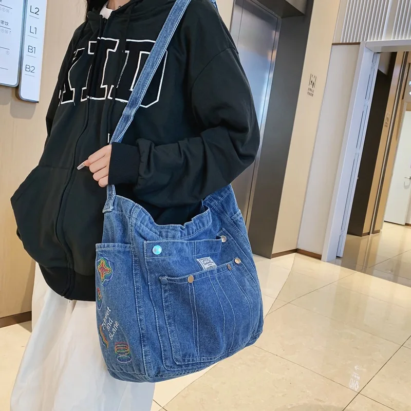 Embroidery Luxury Designer Jeans Bags 2023 Denim Crossbody Bags For Women Fashion Women\'s Handbags Shoulder Bags Messenger Bag