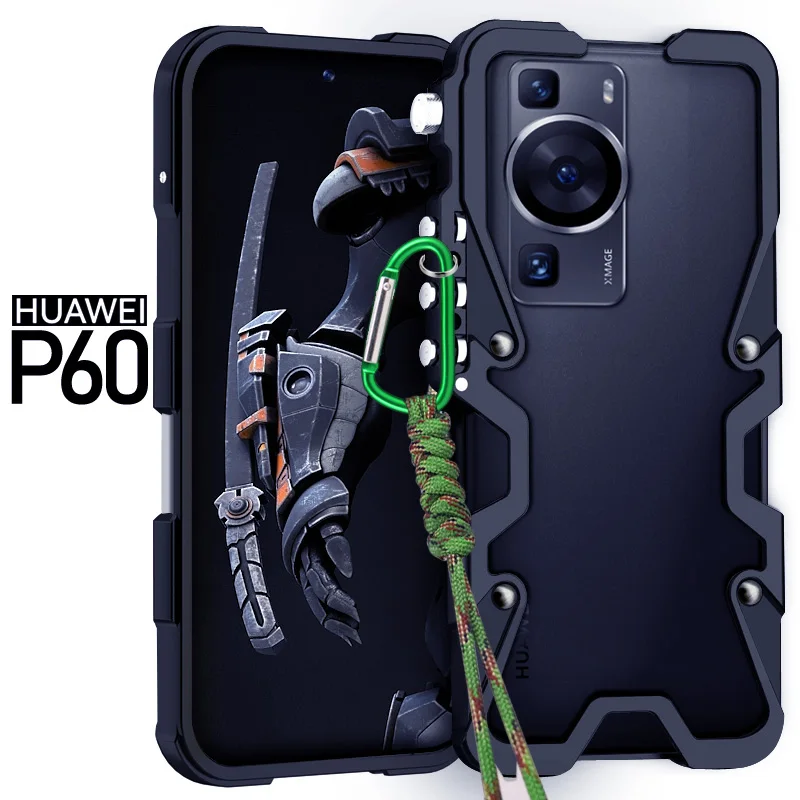Zimon Luxury Armor Metal Aluminum Phone Bumper For Huawei P60 P50 P50E Pro Art Cover Mechanical Purely Handmade Skull Case